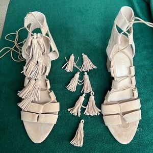 Loeffler Randall Luz Tassell Block Heel Suede Sandals size 8.5